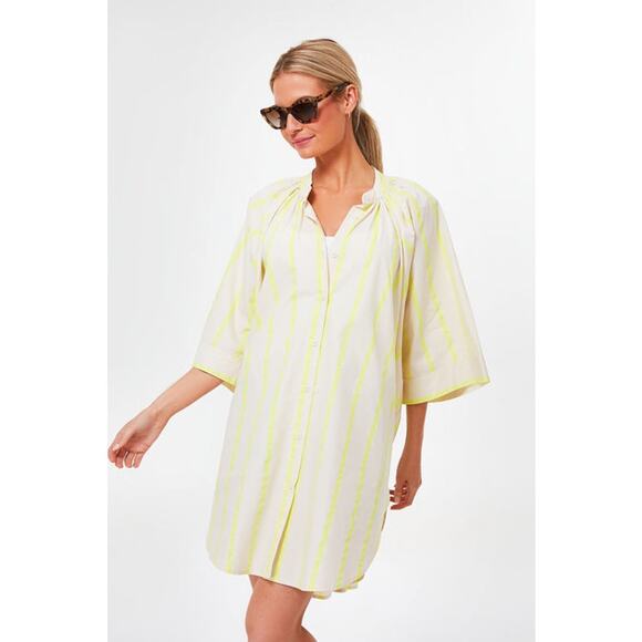 NWOT Pomander Place Tuckernuck Yellow and Tan Stripe Pia Coverup Dress Sz L - Picture 1 of 12